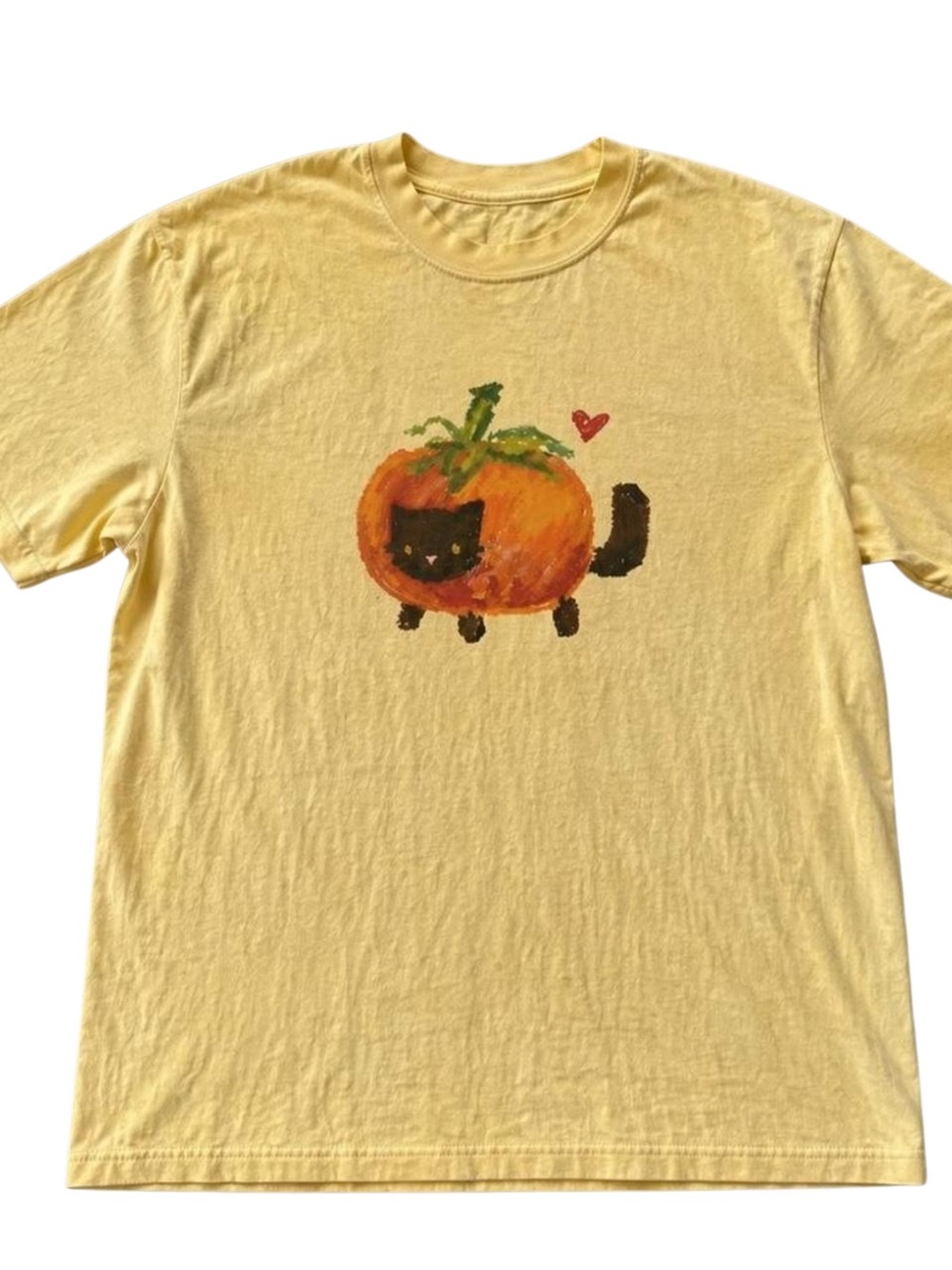 Gildan Yellow Tee with Pumpkin Cat Graphic, Gift For Her, For Him
